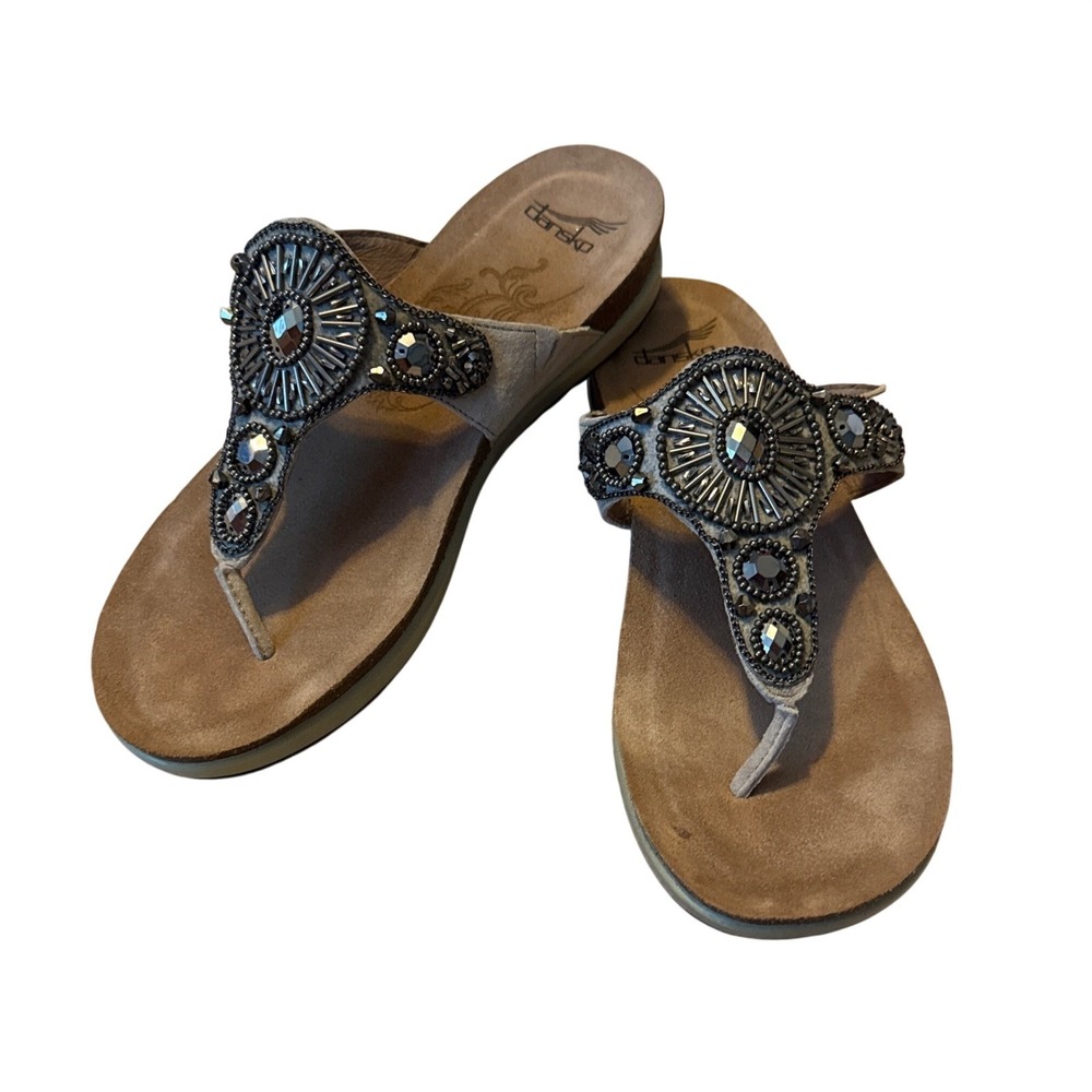 Dansko Women Beaded Medallion Suede Thong Sandals Cork Comfort EU 39 US 8.5-9